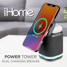 Load image into Gallery viewer, iHome Bluetooth Speaker with Wireless Charger, Charging Station with Color Changing Night Light - Dark Gray (iPBT50DG)
