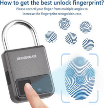 Load image into Gallery viewer, Fingerprint Padlock, Smart Padlock with USB Charging Support, Fingerprint Lock, Biometric Lock Suitable for Luggage, Bookcase, Suitcase, Backpack, Bike, School Locker, Gym Locker Lock(Gray)
