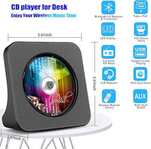 Load image into Gallery viewer, Gueray Portable CD Player, Bluetooth CD Kpop Player for Desktop with HiFi Sound Speaker, FM Radio CD Music Player for Home with Remote Control, Dust Cover, LED Screen, Support AUX/USB, Headphone Jack
