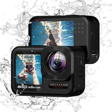 Load image into Gallery viewer, 4K 60FPS Waterproof Action Camera, Bare Metal Underwater Camera 10M with 64G SD Card, 48MP Touchscreen Sports Camera 6-axis Stabilization, 8X Zoom Wide Angle WIFI Camera with Helmet Accessories
