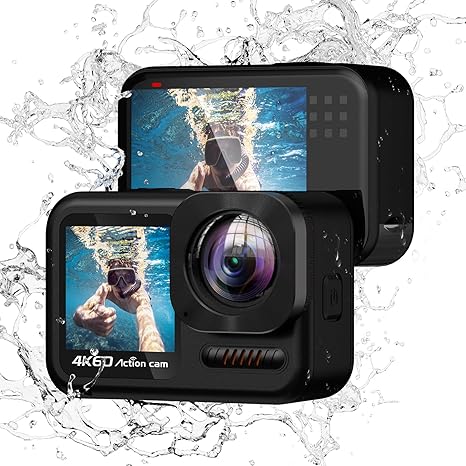 4K 60FPS Waterproof Action Camera, Bare Metal Underwater Camera 10M with 64G SD Card, 48MP Touchscreen Sports Camera 6-axis Stabilization, 8X Zoom Wide Angle WIFI Camera with Helmet Accessories
