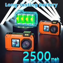 Load image into Gallery viewer, 8K 70MP Digital Camera with 64GB Card, Rugged Waterproof Dustproof Shockproof, 33FT Underwater Camera for Snorkeling Travel Sport, Dual-Screen Selfie Autofocus Point and Shoot Digital Camera
