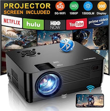 Load image into Gallery viewer, 5G WiFi Bluetooth Native 1080P Projector[Projector Screen Included], CEBORY 15000LM Full HD Movie Projector, 300&quot; Display Support 4k Home Theater,Compatible with iOS/Android/PC/TV Stick/HDMI/USB
