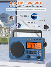 Load image into Gallery viewer, Digital AM FM Shortwave Radio with Best Reception,4000mAh Rechargeable Portable Radio with NOAA Weather Alert, Big Speaker, Digital Tuner and Stereo Earphone,Support Micro SD Card and USB MP3 Player
