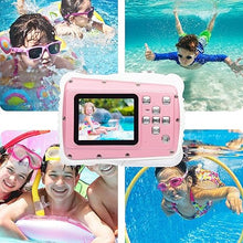 Load image into Gallery viewer, Underwater Camera for Kids - Waterproof Digital Camera with 10FT Underwater, 21MP, 1080P, 8X Digital Zoom, 2.0”LCD, Flash, Mic - Perfect for Girls - Includes Float Strap and 32G Card (Pink)
