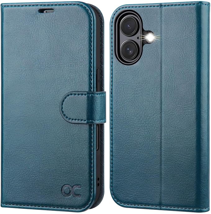 OCASE Compatible with iPhone 16 Wallet Case, PU Leather Flip Folio Case with Card Holders RFID Blocking Kickstand [Shockproof TPU Inner Shell] Phone Cover 6.1 Inch 2024, Peacock Blue