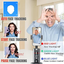 Load image into Gallery viewer, Auto Face Tracking Tripod, 360° Rotation Face Body Tracking Phone Holder, Rechargeable Phone Camera Mount Remote and Gesture Control with Adjustable Selfie Stick Tripod Stand for Phone Camera GoPro
