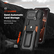 Load image into Gallery viewer, VRS DESIGN Origin Wallet Card Holder Case [3 Cards] for iPhone 16 Pro (2024), Rugged Semi-Automatic 3-Card Slot &amp; Kickstand Case (Khaki)
