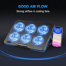 Load image into Gallery viewer, LIANGSTAR Laptop Cooling Pad, Laptop Cooler with 6 Quiet Fans for 12-17 Inch Notebook Gaming Fan Stable Stand, 7 Height &amp; Wind Speed Adjustable, Blue LED Light can Turned Off?2 USB Port &amp; Phone Holder
