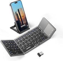 Load image into Gallery viewer, Samsers Multi-Device Foldable Bluetooth Keyboard with Touchpad Rechargeable Dual-Mode(2.4G+BTx2) Wireless Keyboard with Holder, Portable Ultra Slim Folding Keyboard for Android Windows iOS Mac OS
