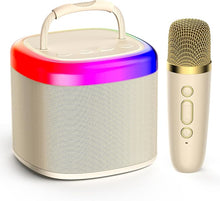 Load image into Gallery viewer, JYX Mini Karaoke Machine for Kids - Beige Bluetooth Speaker with Party Lights and 1 Wireless Microphone, Great for Kids and Adults, Ideal for Family Home Parties and Birthday
