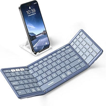 Load image into Gallery viewer, Samsers Foldable Bluetooth Keyboard with Numeric Keypad, Full-Size Wireless Folding Keyboard with PU Leather, Portable Travel Keyboard for iOS Android Windows Mac OS, Support 3 Device(BT5.1 x 3) Blue
