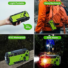 Load image into Gallery viewer, Emergency Crank Weather Radio, 4000mAh Solar Hand Crank Radio with NOAA/AM/FM 3 Mode Flashlight &amp; Motion Sensor Reading Lamp, Cell Phone Charger, SOS for Home and Outdoor Hiking, Camping
