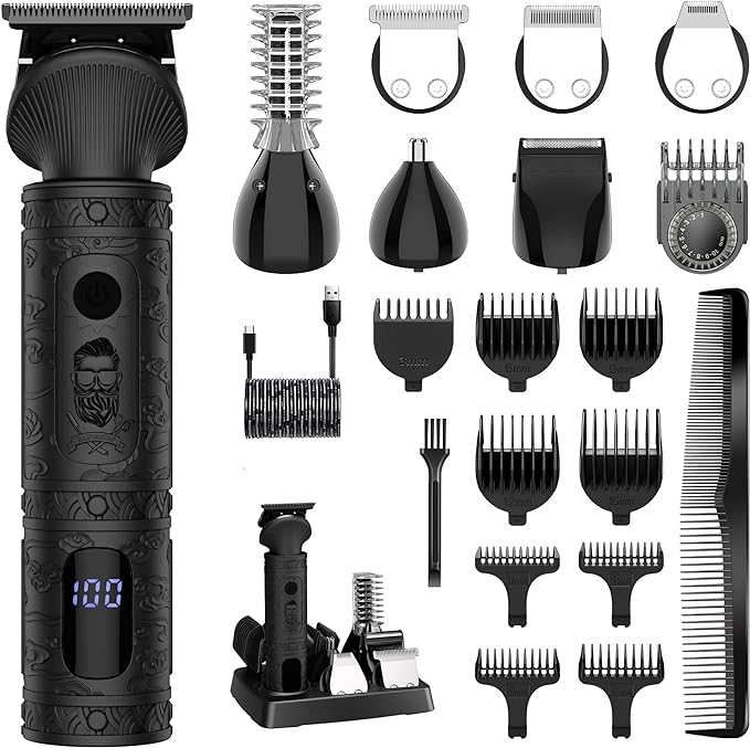 Beard Trimmer for Men Professional Mens Beard Grooming Kit T-Blade Trimmer Electric Shaver Razor Nose Body Trimmer Hair Cutting Kit Cordless 7 in 1 Black