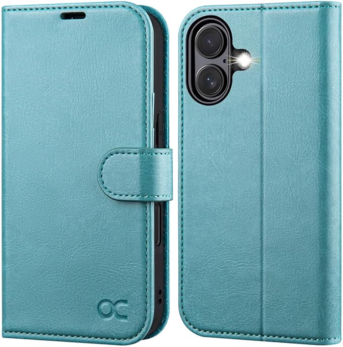 OCASE Compatible with iPhone 16 Plus Wallet Case, PU Leather Flip Folio Case with Card Holders RFID Blocking Kickstand [Shockproof TPU Inner Shell] Phone Cover 6.7 Inch 2024, Ice Blue