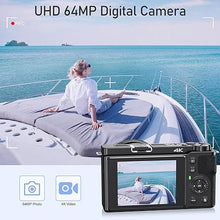 Load image into Gallery viewer, Cameras for Photography,4K 64MP Digital Camera,12X Optical Vlogging Camera for YouTube,One Button Point and Shoot Digital Camera,Auto-Focus Video Camera,Travel Camera with 64G TF Cards for Beginners
