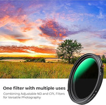 Load image into Gallery viewer, K&amp;F Concept 58mm Variable Fader ND2-32 ND Filter and CPL Circular Polarizing Lens Filter in 1 for Camera Lens Waterproof Neutral Density Polarizer Filter (Nano-D Series)
