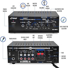 Load image into Gallery viewer, Pyle Bluetooth Mini Blue Series Home Audio Amplifier - Compact Desktop Home Theater-Stereo Amplifier Receiver with USB Charge Port - Pager &amp; Mixer Karaoke Modes - Mic Input (40 Watt x 2) - PTA22BT
