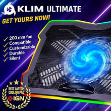 Load image into Gallery viewer, KLIM Ultimate - RGB Laptop Cooling Pad with LED Rim - New 2024 - Gaming Laptop Cooler - USB Powered Fan - Very Stable and Silent Laptop Stand - Compatible up to 17&quot; - PC Mac PS5 PS4 Xbox One
