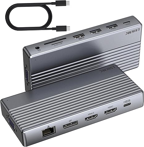 Docking Station, USB C Docking Station(13-in-1) Support Dual/Triple Display with Dual HDMI, DP, VGA, 100W PD, Gigabit Ethernet, 4USB, SD/TF Card Reader, 3.5mm Audio Multi-Port for Laptop and More