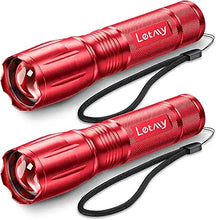 Load image into Gallery viewer, LETMY Tactical Flashlight - 2 Pack Bright Military Grade Flashlights High Lumens - Portable Handheld Flash Light, 5 Modes Zoomable Waterproof Flashlights for Home Emergency Camping- Red
