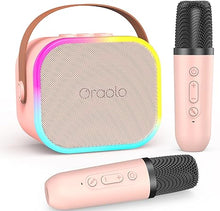 Load image into Gallery viewer, Oraolo Karaoke Machine with 2 Wireless Microphones, Portable Mini Karaoke Machine for Kids, Funny Magical Sound Modes, Indoor Karaoke Speaker Support Multi-Channel Connection
