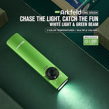 Load image into Gallery viewer, OLIGHT Arkfeld Flat Flashlight 1000 Lumens Dual Light Source EDC Lights with Green Beam and White LED Combo, Powered by Rechargeable Built-in Battery for Outdoors, Emergency (Lime Green Cool White)
