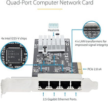 Load image into Gallery viewer, StarTech.com 4-Port 2.5Gbps NBASE-T PCIe Network Card, Intel I225-V, Quad-Port Computer Network Card, Multi-Gigabit NIC, PCI Express Server LAN Card, Desktop Ethernet Interface (PR42GI-NETWORK-CARD)
