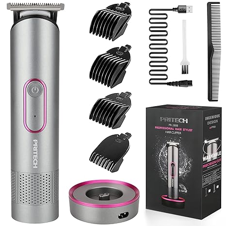 PRITECH Hair Trimmer for Women, Waterproof Bikini Trimmer for Women for Wet & Dry Use, Rechargeable Pubic Hair Trimmer Women, Women Electric Razor&Shaver with Standing Recharge Dock, Aurora Gray