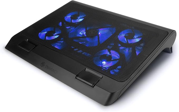 ENHANCE Gaming Laptop Cooling Pad Stand with LED Cooler Fans , Adjustable Height , & Dual USB Port for 17 inch Laptops - 5 Ultra Quiet High Performance Fans 2630 RPM & Built-In Bumpers - Blue