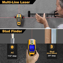 Load image into Gallery viewer, PREXISO 2-in-1 Stud Finder with Laser Level, Rechargeable Multi Surface Cross Line Laser &amp; Wall Stud Scanners Tool for Hanging Frames &amp; Picture, Wood Ac Wire Metal Studs Joist Pipe Detection
