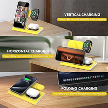 Load image into Gallery viewer, 3 in 1 Foldable Charging Station for Apple Products,Fast Wireless Charger Travel Dock Adapter&amp;Light for iPhone 16/15/14/13/12/11/X/XS,for iWatch 10/9/8/7/Ultra2/Ultra,for AirPods 4/3/2/Pro/2(Yellow)
