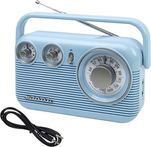 Load image into Gallery viewer, Studebaker Sky Blue SB2003 Retro Portable AM FM Radio | Built in Speaker | AC Powered/Battery | Aux-in Cable (Bundle)
