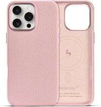 Load image into Gallery viewer, Belemay Compatible with iPhone 16 Pro Max Leather Case - MagSafe Compatible - [Premium Pebbled Leather] Metal Buttons &amp; Camera Bezel - Slim Fit - Luxury Phone Cover (6.9-inch) - Pink
