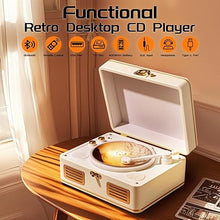 Load image into Gallery viewer, Bluetooth CD Player Portable, Retro Small CD Players for Home, Portable CD Player with Speakers, Rechargeable Desktop CD Player Equipped with Remote Control (White)
