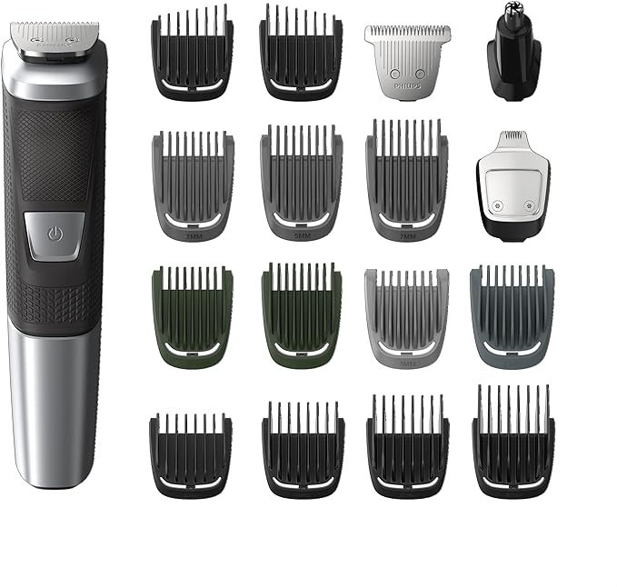 Norelco Philips Multigroomer All-in-One Trimmer Series 5000, 18 Piece Mens Grooming Kit, for Beard Face, Hair, Body Hair Trimmer for Men, No Blade Oil Needed, MG5750/49
