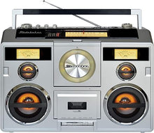 Load image into Gallery viewer, Studebaker Sound Station Portable Stereo Boombox with Bluetooth/CD/AM-FM Radio/Cassette Recorder (Silver)
