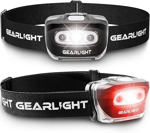 GearLight 2Pack LED Headlamp - Outdoor Camping Head Lamps with Adjustable Headband - Lightweight Battery Powered Bright Flashlight Headlight with 7 Modes and Pivotable Head and Red Light