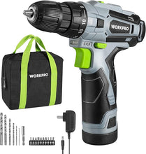 Load image into Gallery viewer, WORKPRO Cordless Drill Driver Kit, 12V Electric Screwdriver Driver Tool Kit, 3/8" Keyless Chuck, Charger and Storage Bag Included
