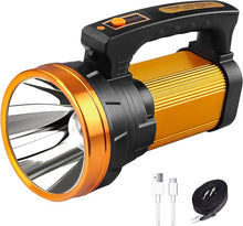 Load image into Gallery viewer, Super Bright Flashlight 800,000LM 6800mAh Handheld Spotlight,50H Long Lasting Rechargeable Spotlight IP67 Waterproof Bright Flashlight Lightweight for Camping Hiking Boating(Aluminium head ring)
