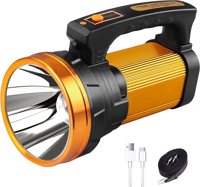 Super Bright Flashlight 800,000LM 6800mAh Handheld Spotlight,50H Long Lasting Rechargeable Spotlight IP67 Waterproof Bright Flashlight Lightweight for Camping Hiking Boating(Aluminium head ring)