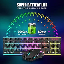 Load image into Gallery viewer, RedThunder K10 Wireless Gaming Keyboard and Mouse Combo, LED Backlit Rechargeable 3800mAh Battery, Mechanical Feel Anti-ghosting Keyboard + 7D 3200DPI Mice for PC Gamer (Black)
