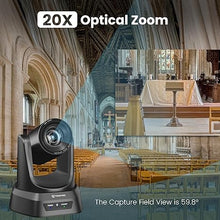 Load image into Gallery viewer, Conference Room PTZ Camera System with 20X Optical Zoom | 1080P 60fps HDMI USB Webcam for Church Streaming Online Video Conference| Compatible with Zoom, Skype, OBS | Easy Setup
