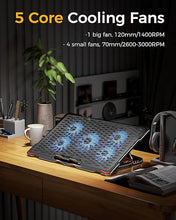 Load image into Gallery viewer, AICHESON Laptop Cooling Pad 5 Fans Up to 17.3 Inch Heavy Notebook Cooler, Blue LED Lights, 2 USB Ports, S035, Blue-5fans
