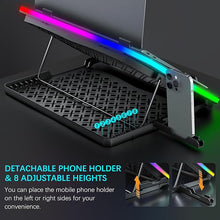 Load image into Gallery viewer, Laptop Cooling Pad RGB Gaming Notebook Cooler for Desk and Lap Use, MOOJAY Laptop Fan Stand 8 Adjustable Heights with 8 Quiet Fans and Phone Holder, for 15.6-17.3 Inch Laptops - Blue LED Light
