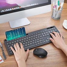 Load image into Gallery viewer, Wireless Keyboard and Mouse - Keyboard with Phone Holder, 2.4GHz Silent USB Wireless Keyboard Mouse Combo, Full-Size Keyboard and Mouse for Computer, Desktop and Laptop (Black)
