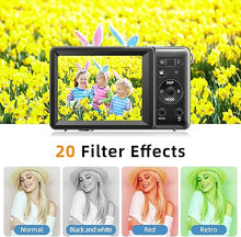 Load image into Gallery viewer, Digital Camera, FHD 1080P Camera, Digital Point and Shoot Camera with 8X Zoom Anti Shake, Compact Small Camera for Boys Girls Kids (Black)
