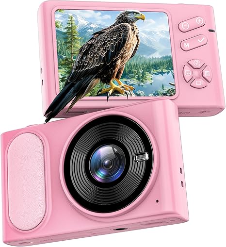 4K Digital Camera, 64MP Compact Camera with Autofocus, Digital Point and Shoot Camera with Anti-Shake, 16X Zoom Small Travel Digital Camera, 32GB Card, 2 Batteries for Beginners and Teens(Pink)