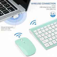 Load image into Gallery viewer, Wireless Keyboard and Mouse Ultra Slim Combo, TopMate 2.4G Silent Compact USB 2400DPI Mouse and Scissor Switch Keyboard Set with Cover, 2 AA and 2 AAA Batteries, for PC/Laptop/Windows/Mac - Mint Green
