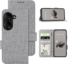 Load image into Gallery viewer, Foluu for Asus Zenfone 10 Wallet Case, Card Slot Stand Phone Case with [Shockproof TPU Interior Case], PU Leather Strong Magnetic Flip Cover for Asus Zenfone 10 2023 (Gray)
